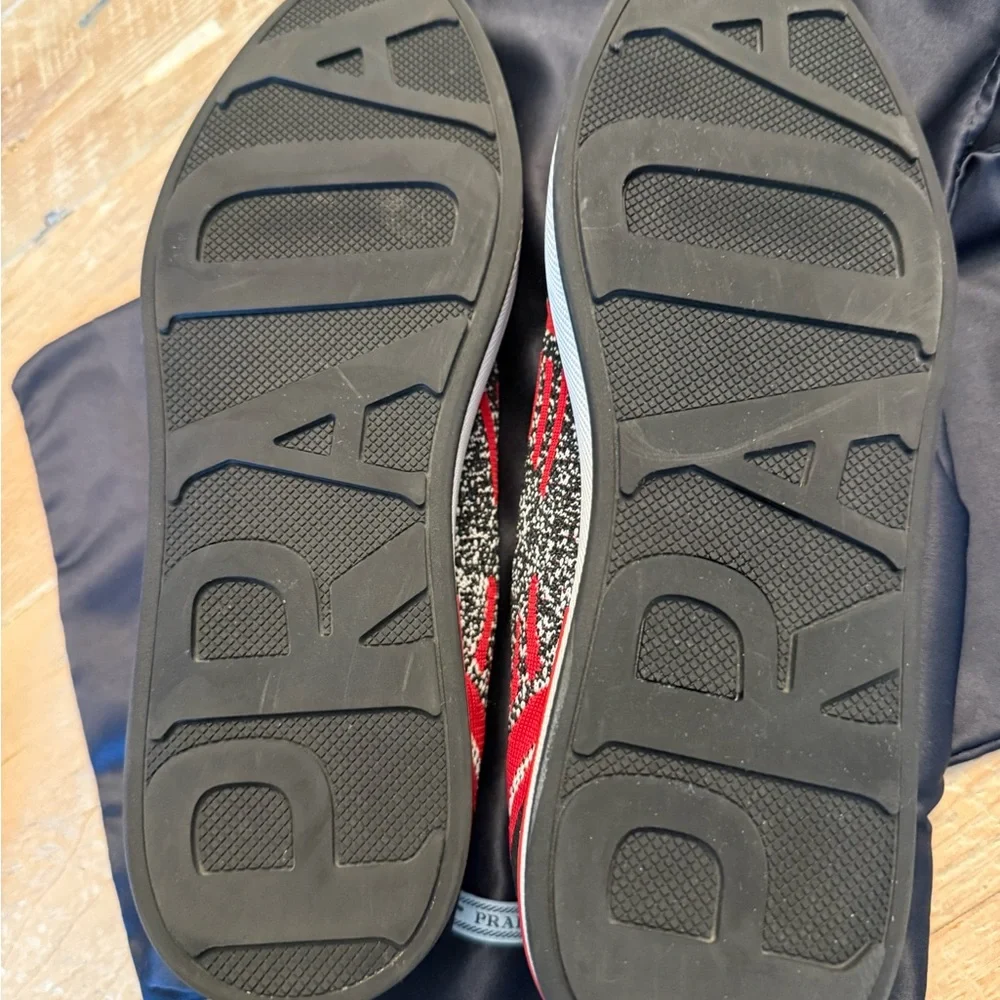 Prada Women’s Calzature Donna Knit Slip-On Sneakers — Black & Red 39 - Picture 13 of 15